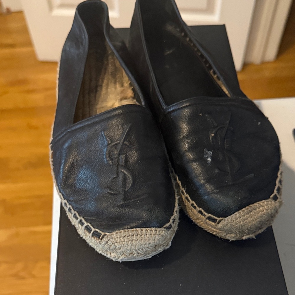 Yves Saint Laurent Black Leather Espadrilles